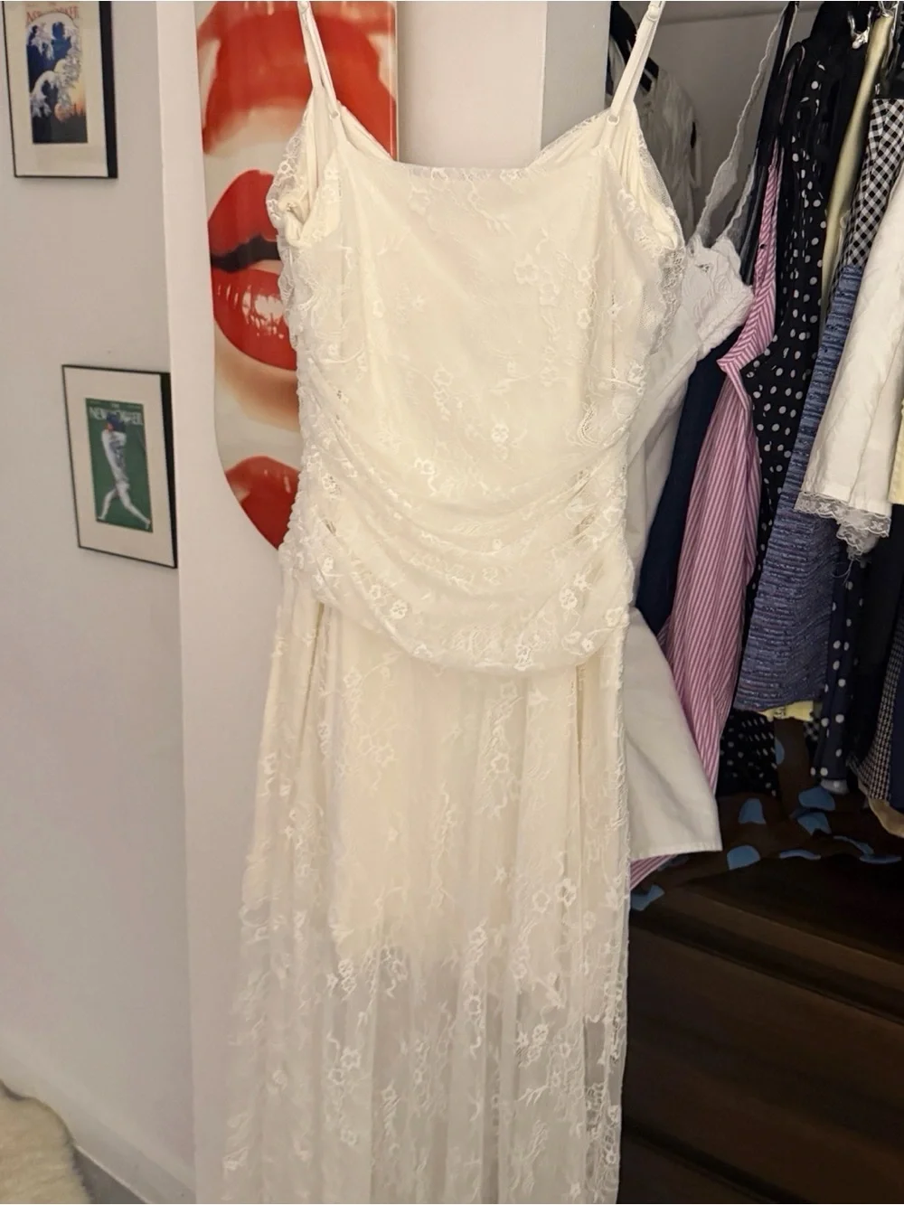 Ivory Lace Maxi Dress with Spaghetti Straps